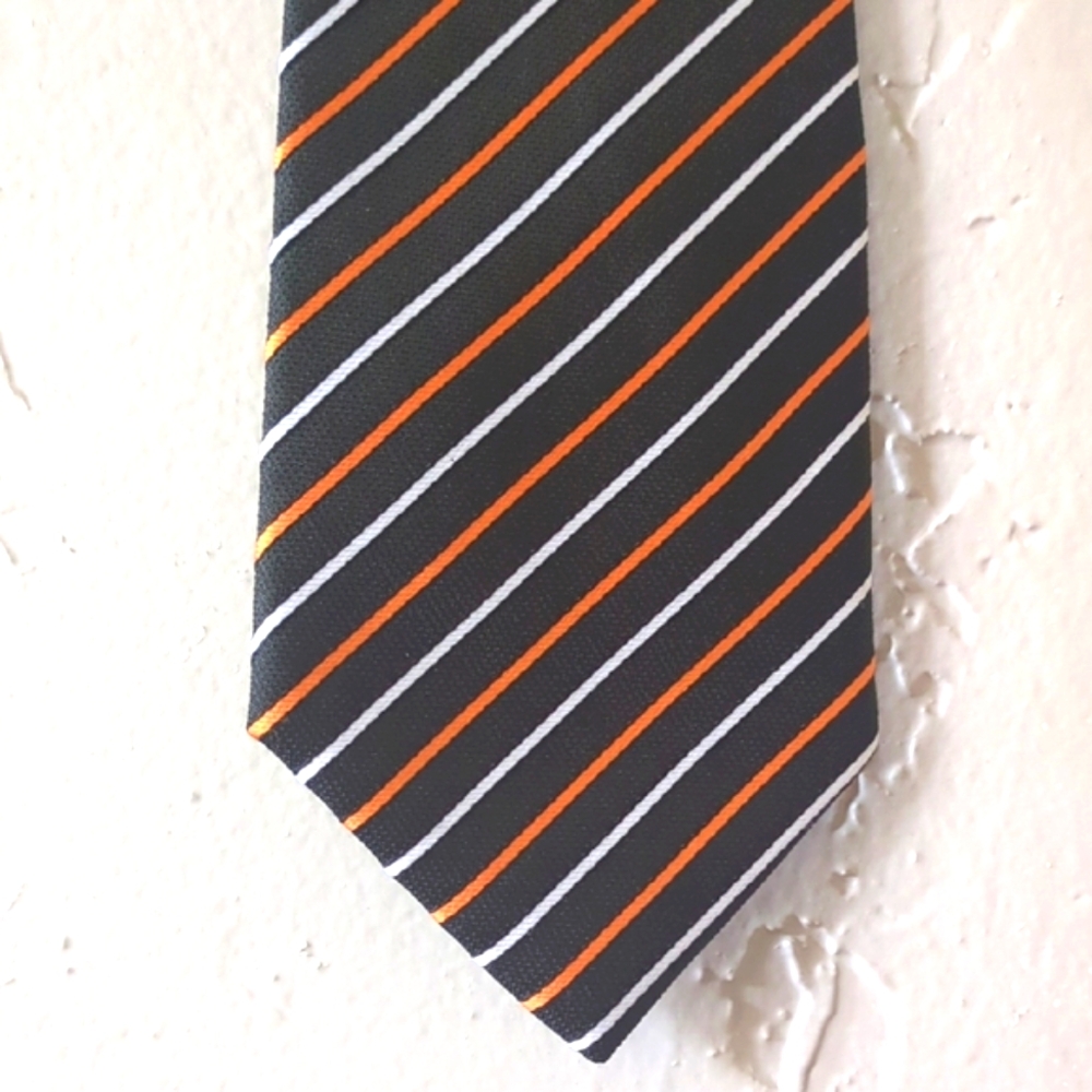 Giorgio Armani Black Tie with Orange and White Stripes